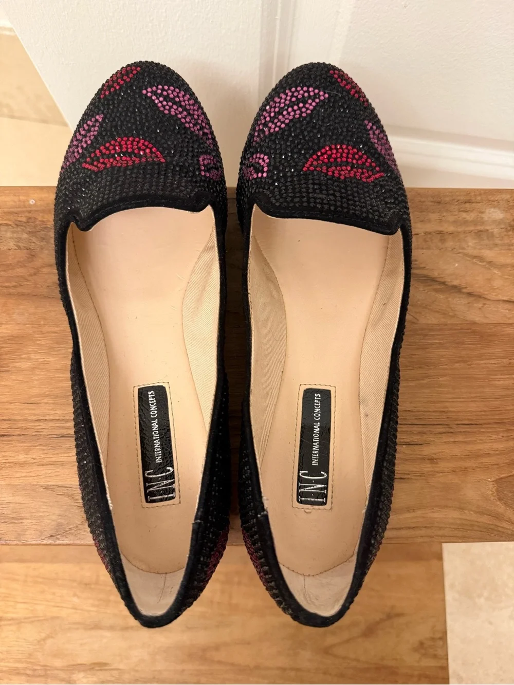 Black Embellished Rhinestone Slip-On Loafers